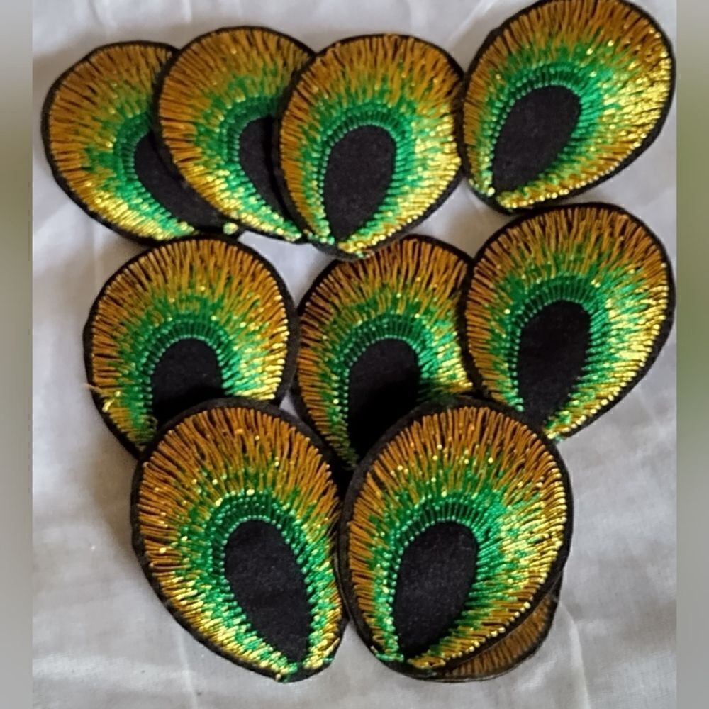 PEACOCK  FEATHER  APPLIQUE   10 PC   Patch EMBROIDERED IRON -ON  1.97" X 1.57